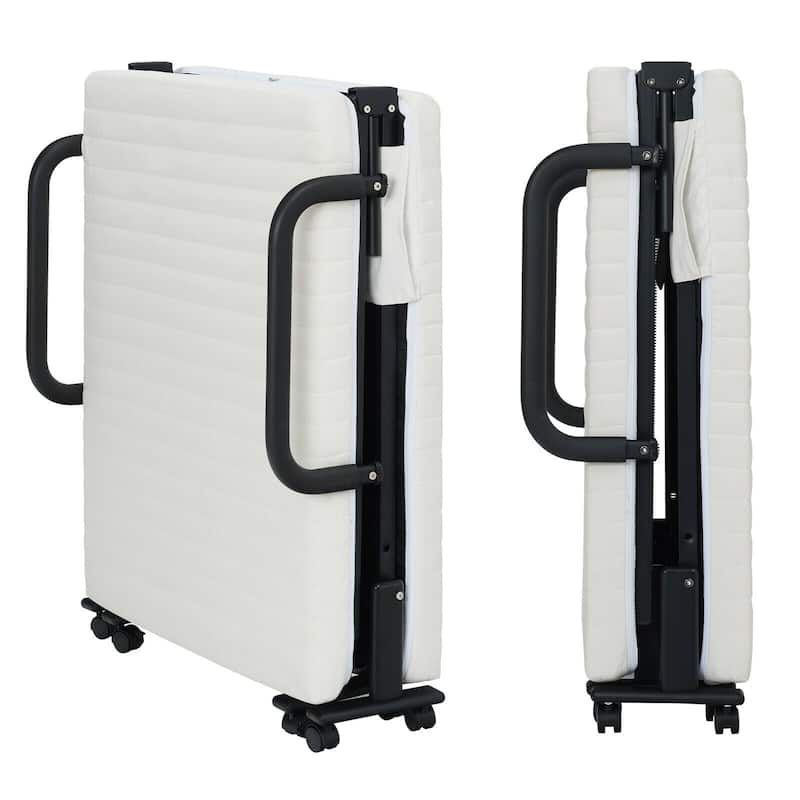 Adjustable Folding Guest Bed Frame with Mattress and Wheels