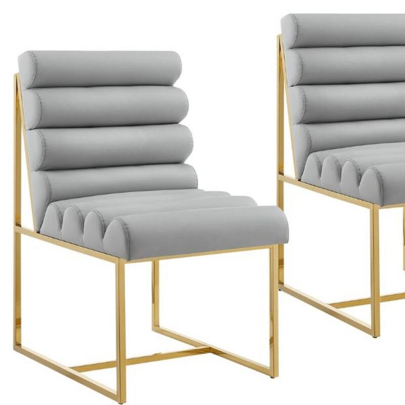 Set of 2 Modern Faux Leather Armless Dining Chairs with Gold Steel Legs and Tufted Back for Living Room - 37”H x 27.8”W x 19.8”D