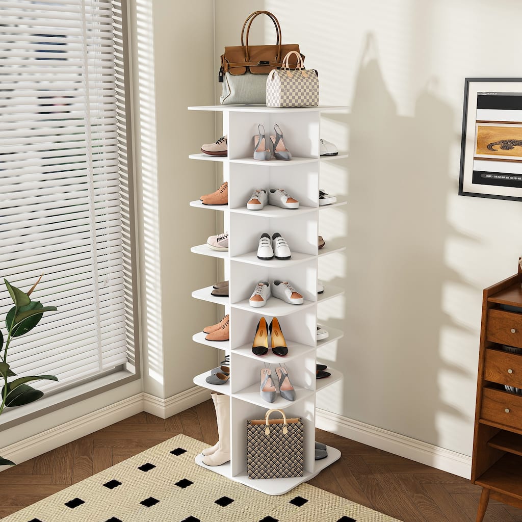 Rotating Shoe Rack Tower, 7-Tier Spinning Shoe Rack, Free Standing 360°Revolving Shoe Organizer, High Bottom Design