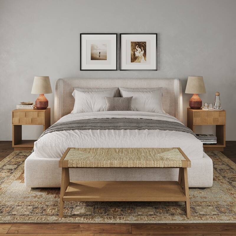 Paige Mid Century Modern Nightstand with 1 Drawer, Rustic Bedside Table with Sculpted Drawer Front and Open Bottom Shelf