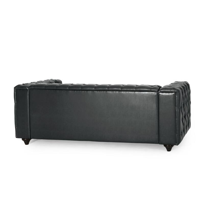 3-seat Black PU Sofa with Wooden Legs for Living Room and Study
