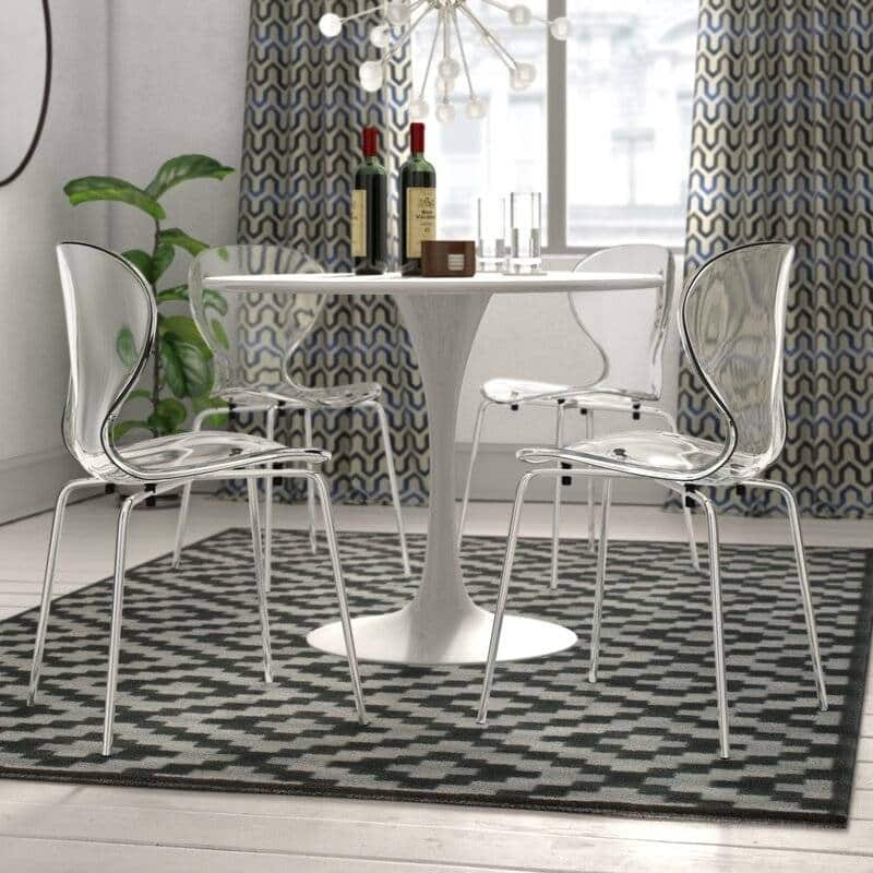 Stackable Plastic Dining Chair with Chrome Legs Set of 4 Transparent Accent Side Chair for Indoor and Outdoor