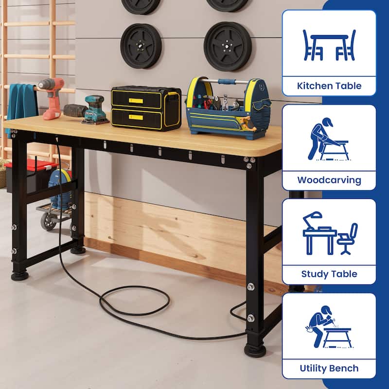 48"/60'' Work Bench for Garage with Pegboard & Power Outlets, 1600 LBS Load Capacity Ideal for Workshop