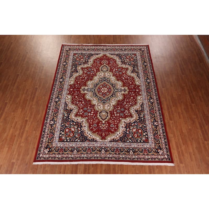 Floral Red Medallion Kashan Turkish Area Rug Machine Made Carpet - 9'8" x 12'5"