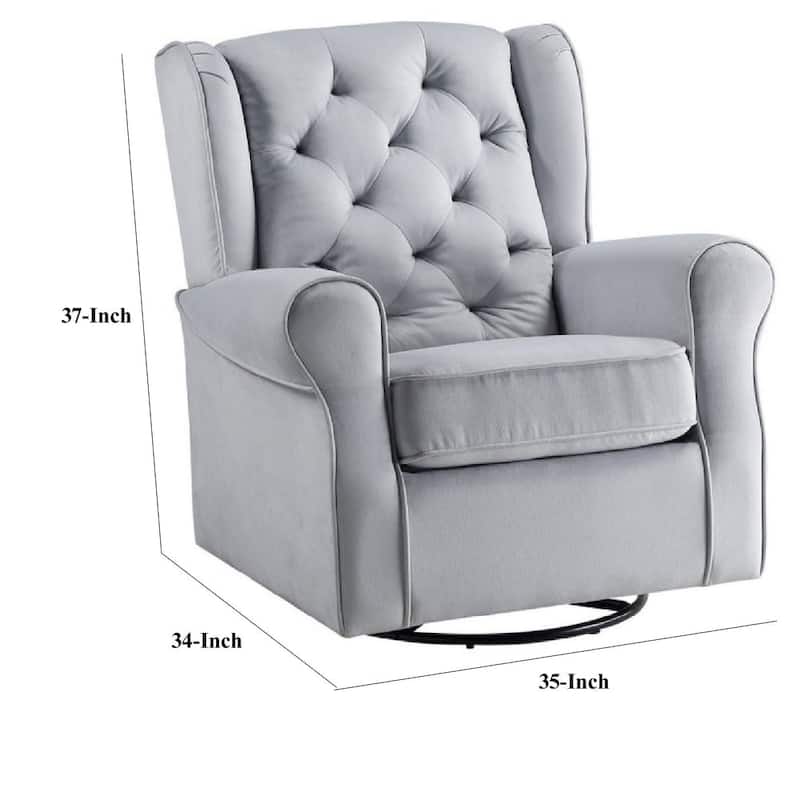 35 Inch Accent Swivel Chair, Glider, Tufted Back, Grey - 35 L x 34 W x 37 H Inches