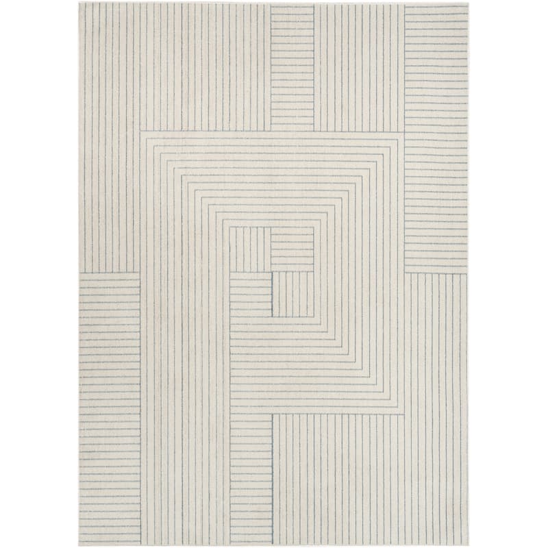 Nourison Washable Decor Indoor only Machine Washable Scandinavian Area Rug - 6' 7" x 9' - Cream/Blue - Rectangle