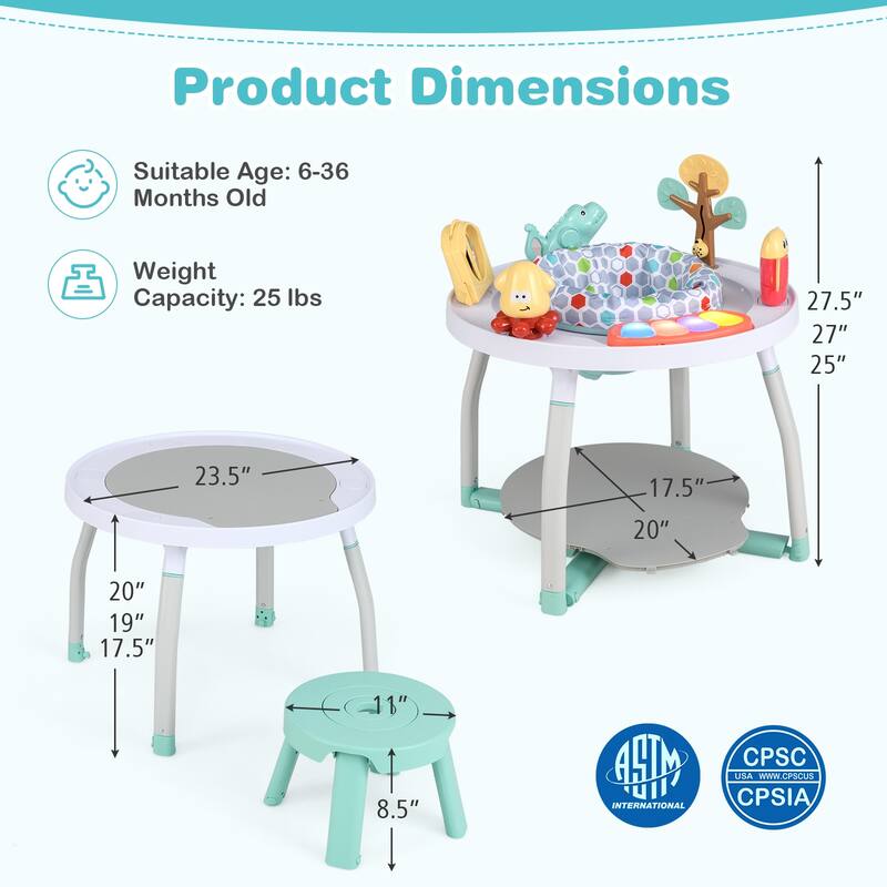 5-in-1 Baby Activity Center with Adjustable Height, Interactive Toys, Detachable Bounce Platform, and Study Desk for Kids