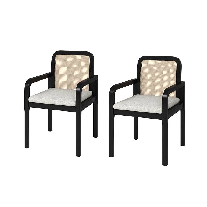 Antoine Modern Ratten Back Solid Wood Dining Chair with Removable Washable Cushion Set of 2 by HULALA HOME
