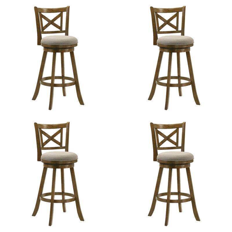 Kodi Modern Farmhouse Swivel Wood Counter Height Kitchen Bar Stool in Sepia Brown Finish with Fabric Upholstered Seat - Set of 4 - Static Gray - Bar Height