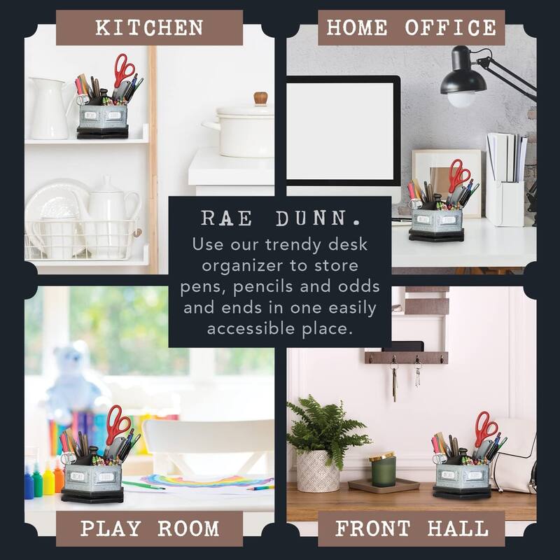 Rae Dunn Galvanized Rotating Desktop Stationary Spinner