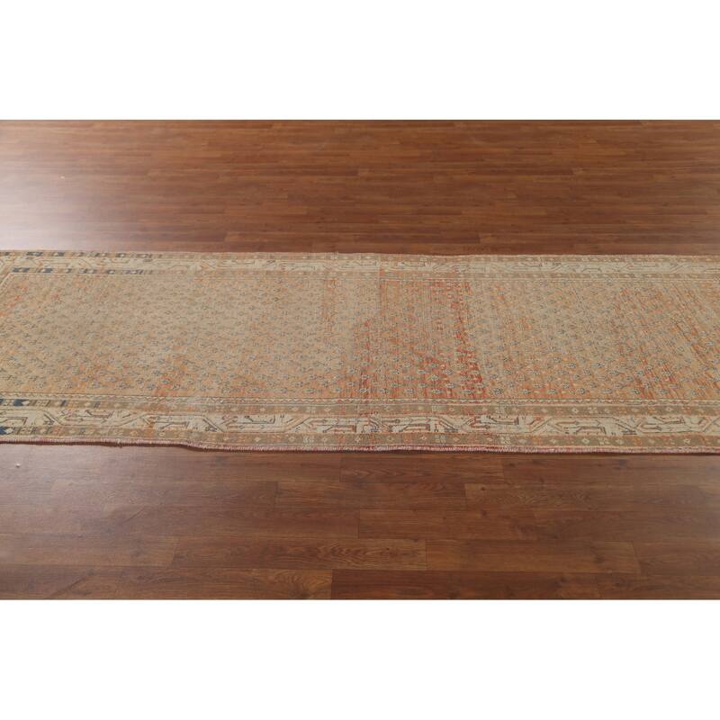 All-Over Botemir Persian Vintage Runner Rug Hand-Knotted Wool Carpet - 3'5" x 9'5"
