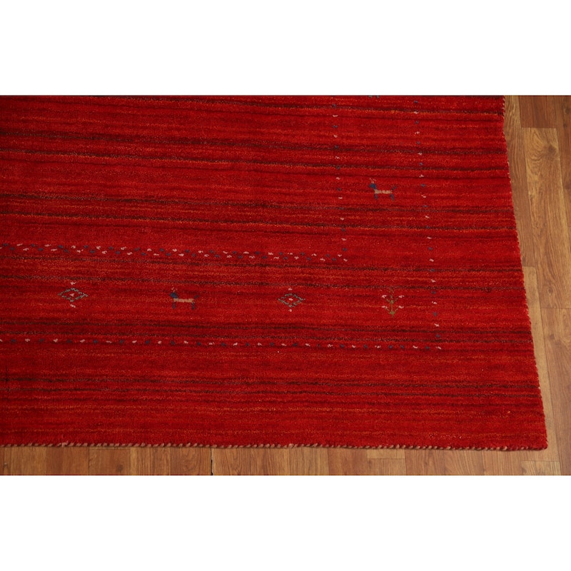 Hand Knotted Oriental 100% Wool Carpet Tribal Tribal Red Gabbeh Area Rug - 9' 5'' X 8' 1''