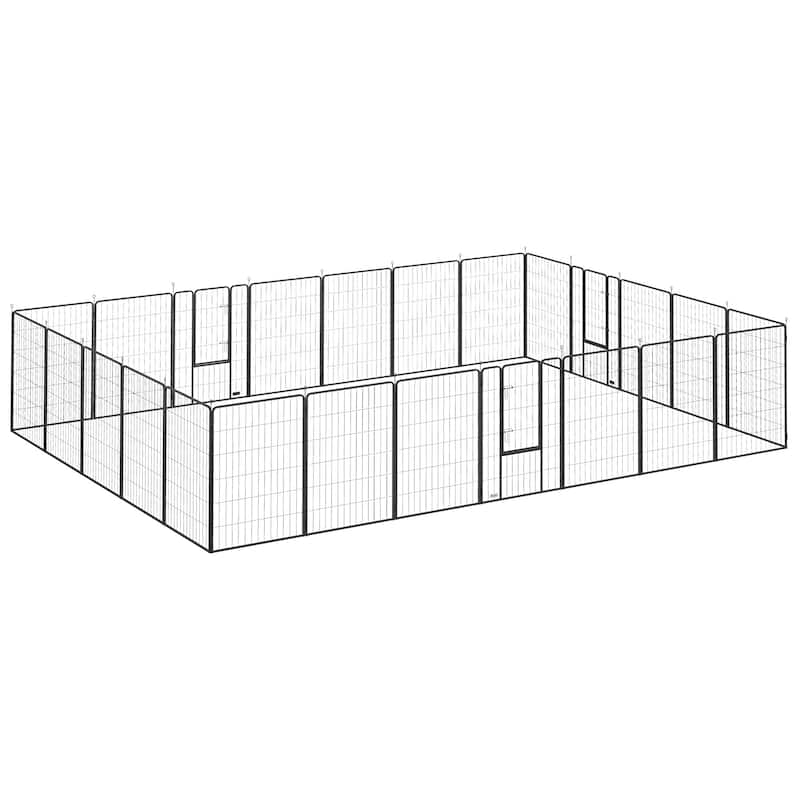 PawHut 39" H Dog Playpen, 24 Panels Puppy Play Pen with Lockable Door, DIY Shape Pet Exercise Fence, Black - 220.5" L x 157.5" W x 44.5" H