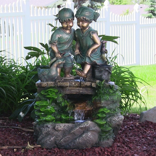 Sunnydaze Children Discovering Nature Outdoor Water Fountain with LED Light