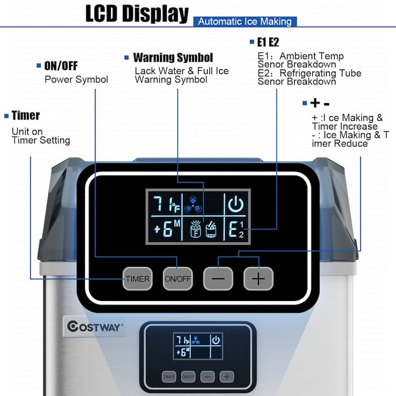 Costway Stainless Steel Ice Maker Machine Countertop 48Lbs/24H
