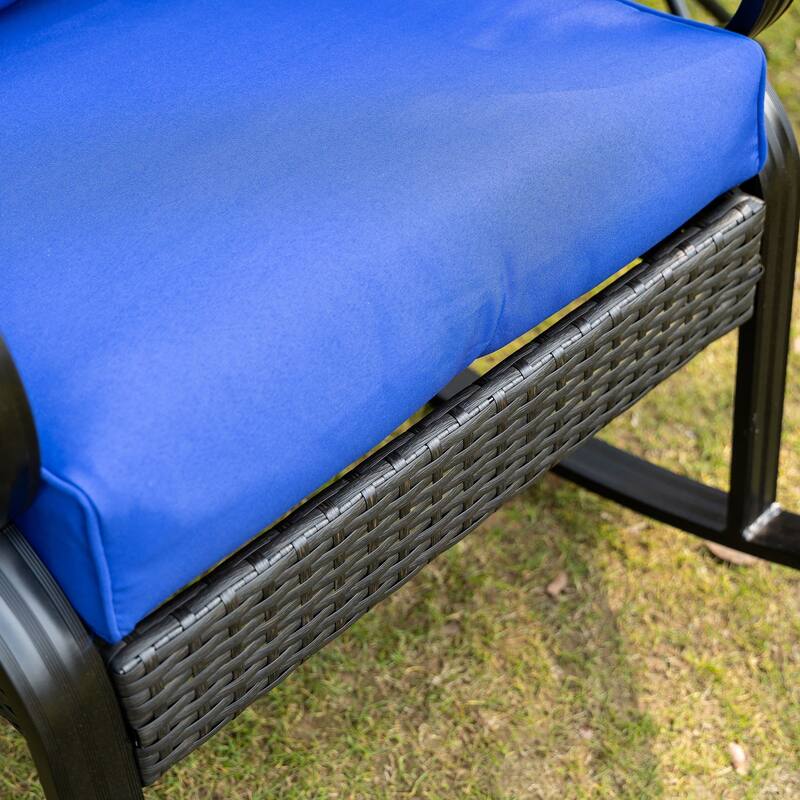 Outdoor Wicker Rocking Chair with Padded Cushions, Aluminum Furniture Rattan Porch Rocker Chair w/ Armrest
