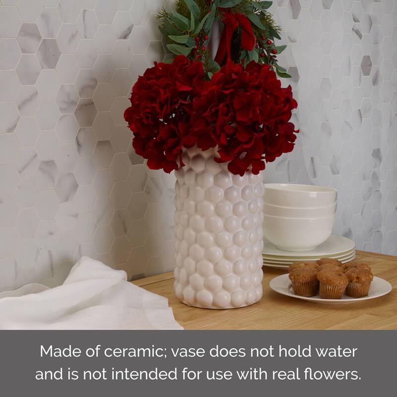 Elements White Cable Knit Ceramic Vase, 12 Inch