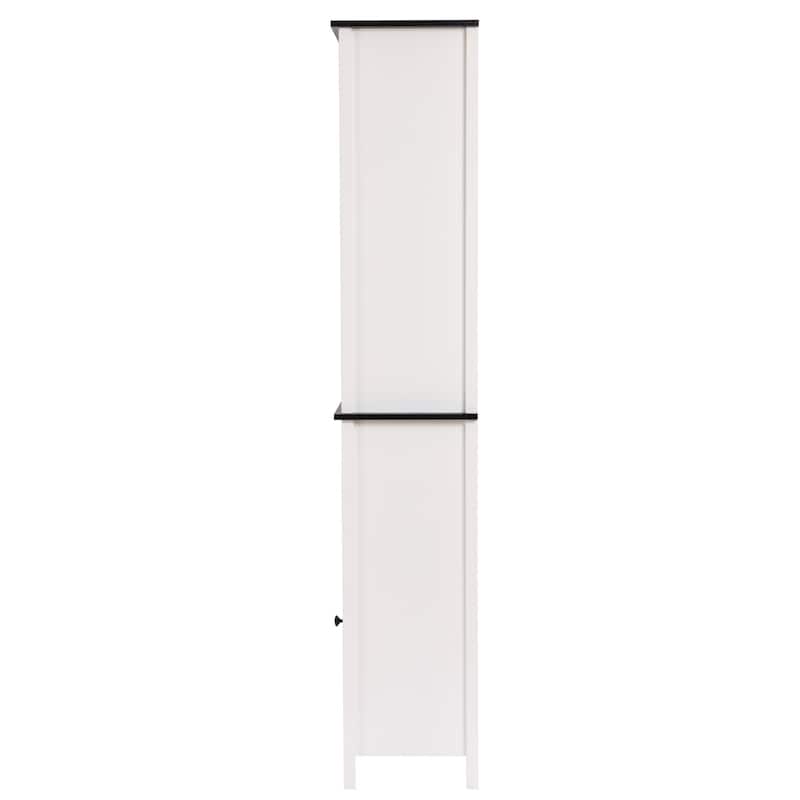White and Black Wood Bathroom Tower Storage Linen Cabinet - 63" H x 15.75" W x 11.81" D
