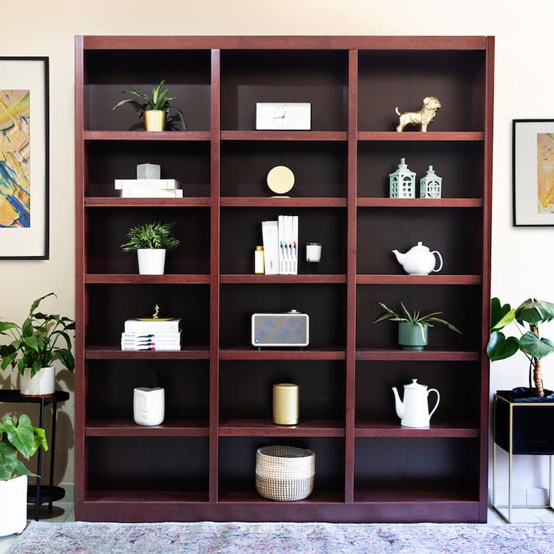 Concepts in Wood Bookshelf, 18 Shelf, Triple Wide, 84 inch Tall - Cherry
