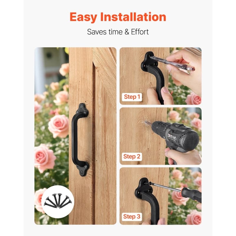 Black Carbon Steel Fence Barn Door Handles Rust-Resistant Grip