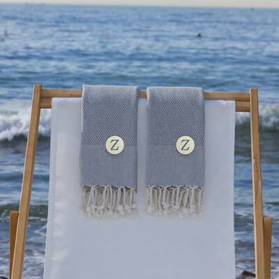 Authentic Hotel and Spa 100% Turkish Cotton Personalized Fun in Paradise Pestemal Hand/Guest Towels (Set of 2), Navy