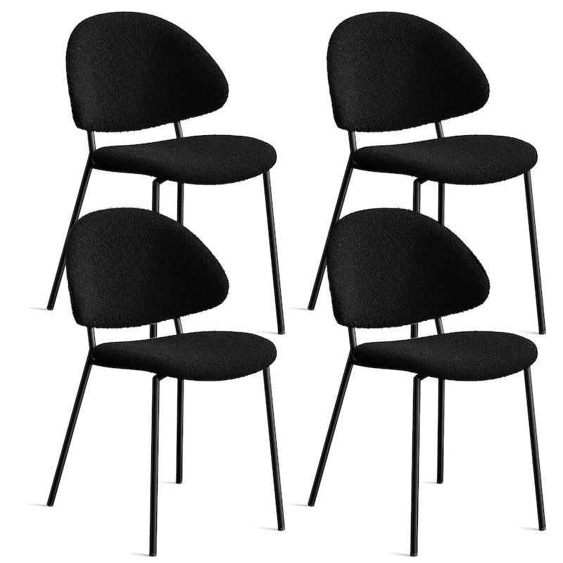 Set of 4 Upholstered PU Leather Dining Chairs Mid-Century Modern Dining Chairs with Curved Backrest for Dining Room Kitchen - Black