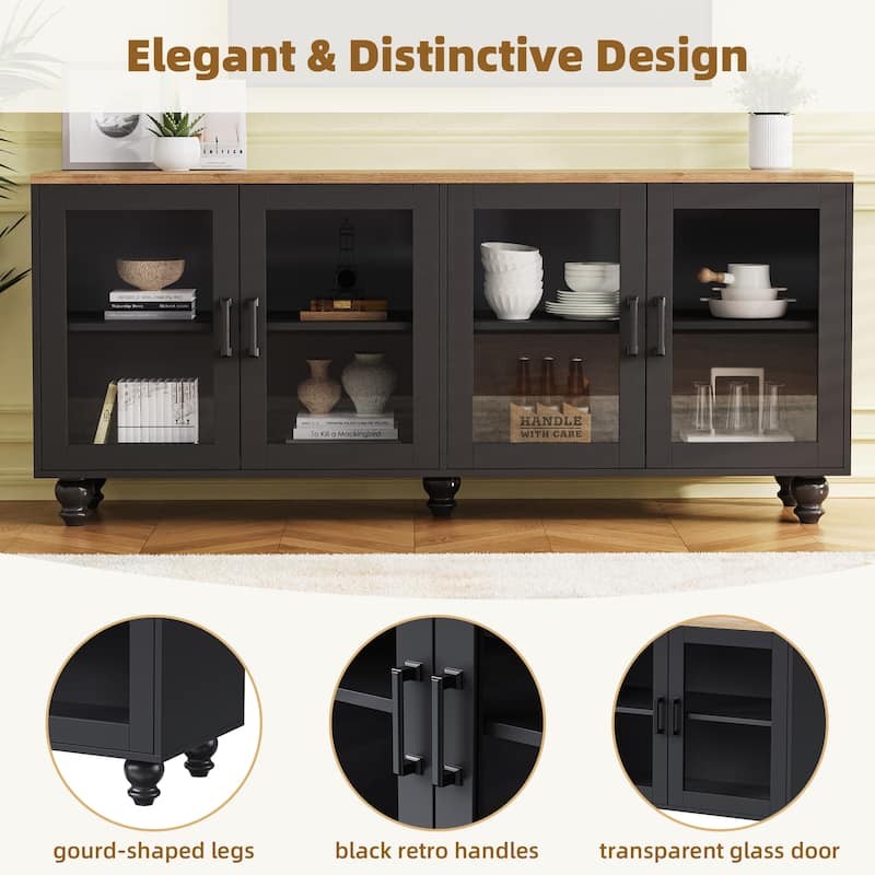 TV Storage Console for TVs up to 70" Media TV Console Table w/ 2 Cabinets, Glass Door Entertainment Center for Living Room