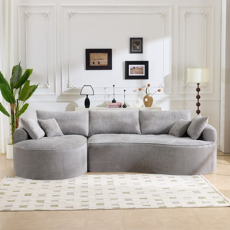 Curved Chenille Sectional Sofa Boneless Sofa Leisure Couch for Living Room, Grey - Grey