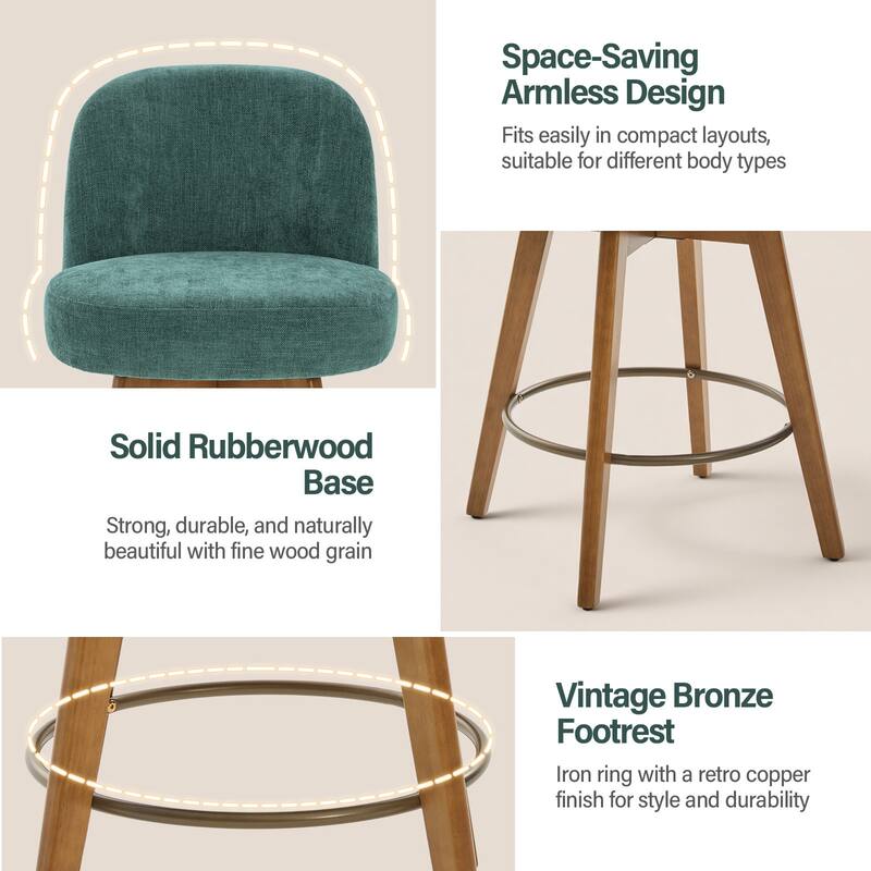 Fabric Upholstered Counter Height Swivel Bar Stools - 37.8"H x 19.7"W x 23.2"D