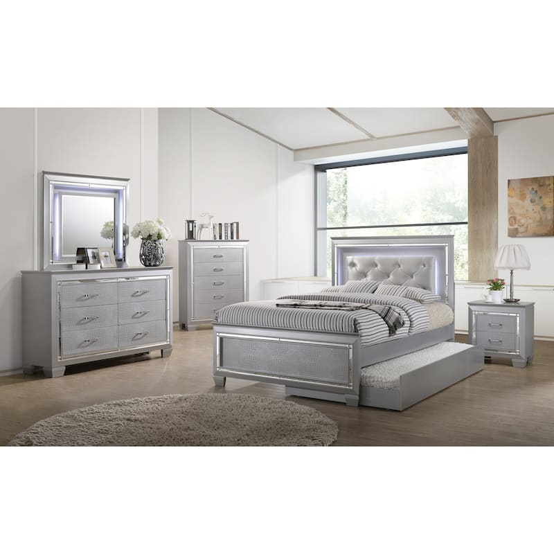 Lavina Silver LED Faux Leather Upholestered Tufted Bed