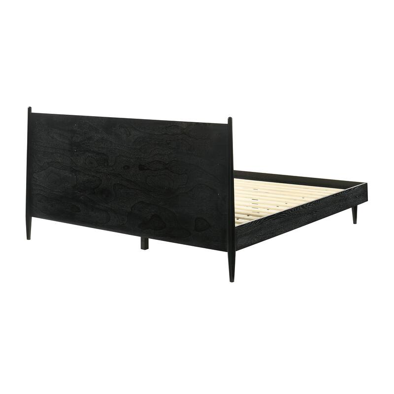 Artemio Black or Walnut Wood King Platform Bedframe with Grey Upholstered Headboard