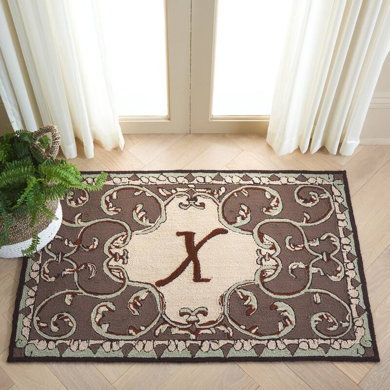 SAFAVIEH Hand-hooked Monogram Athina J Mocha Rug