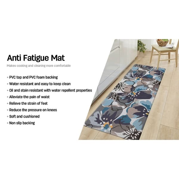 World Rug Gallery Modern Large Floral Anti Fatigue Standing Mat
