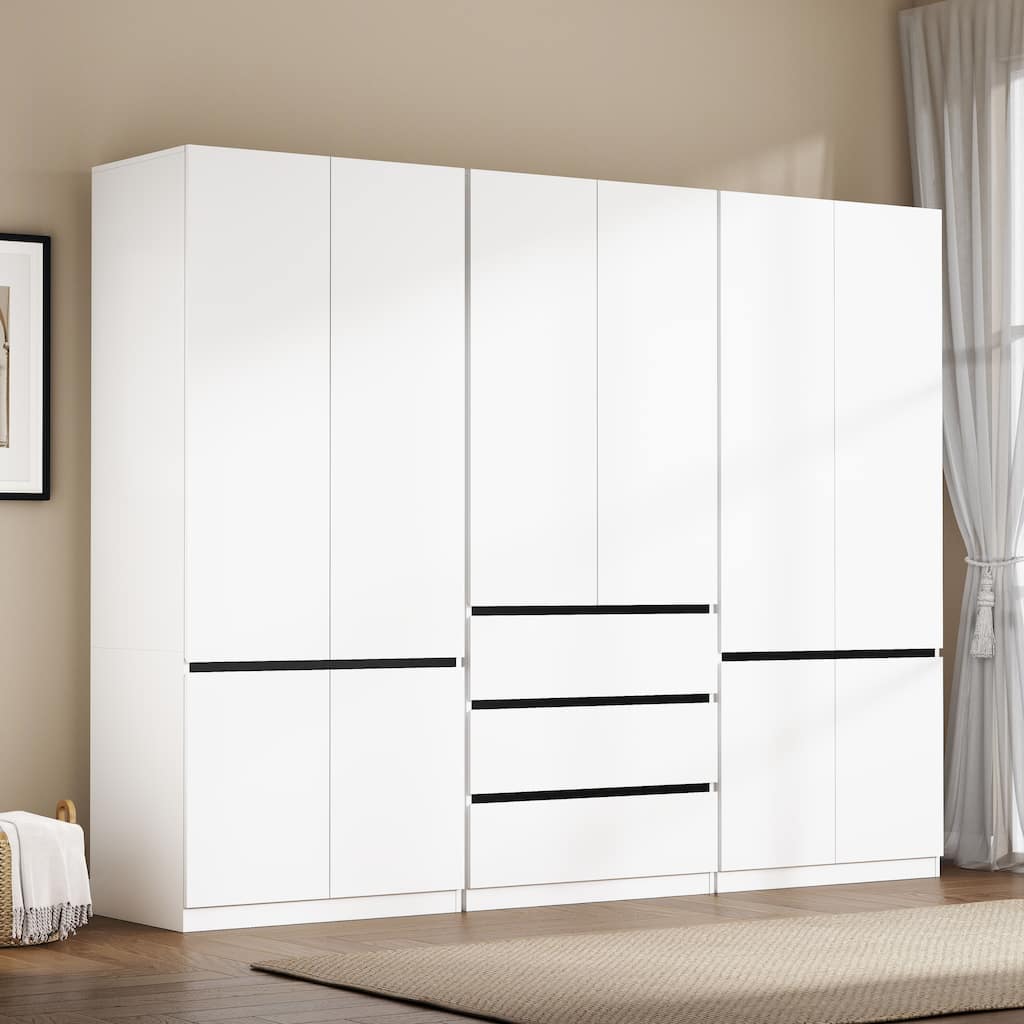 Large Modular Freestanding Armoire With 3 Drawers, Clothes Organizer Closet with Storage Shelves