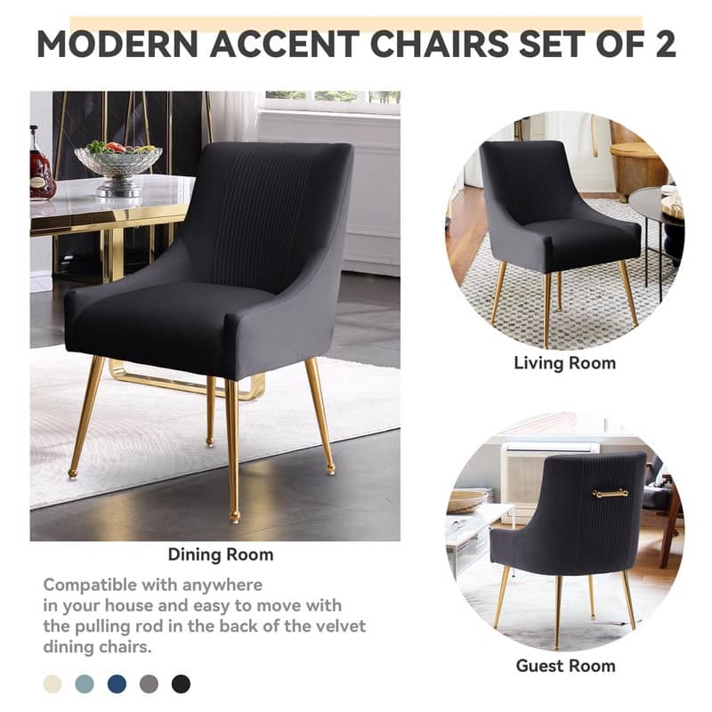 SEYNAR Modern Glam Boucle Pleated Velvet Dining Chair or Vanity Chair Set of 4 with Rear Handle