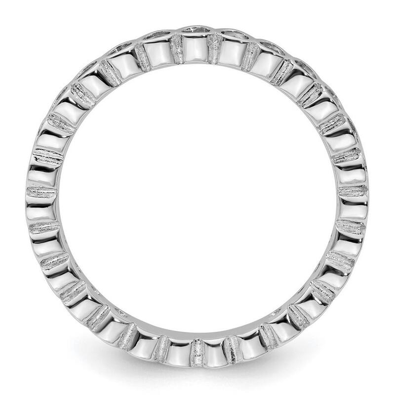 Curata 925 Sterling Silver Bezel Polished Patterned Stackable Expressions Aquamarine Ring