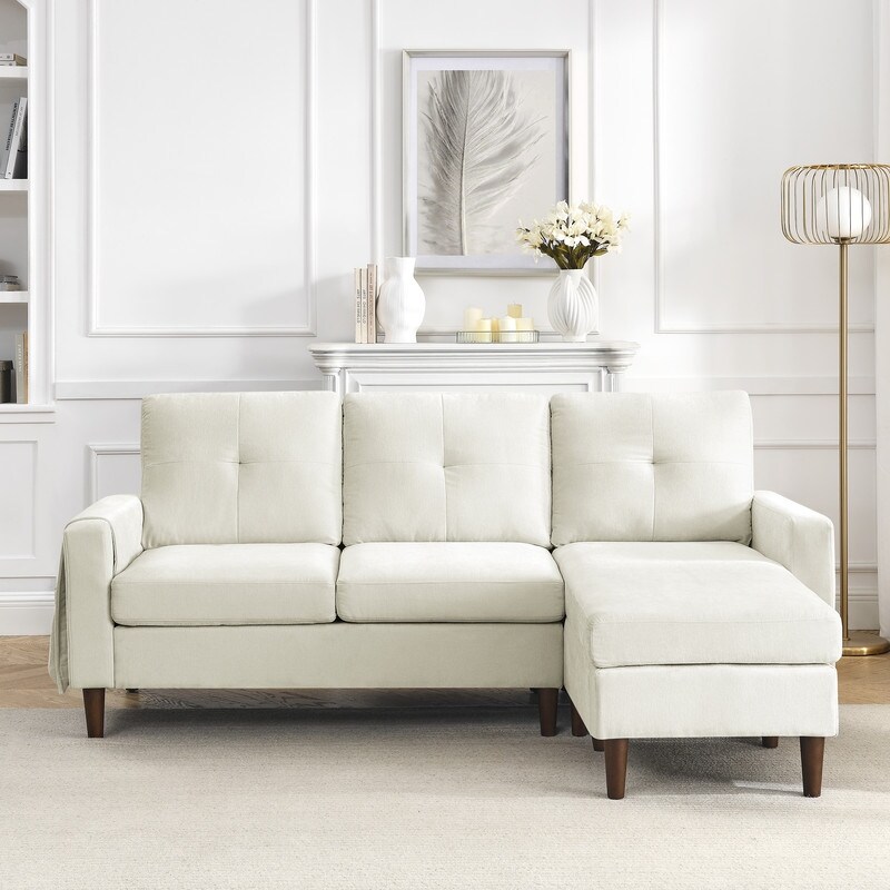 80" Convertible Sectional Sofa Couch, 3 Seats L-shape Sofa with Removable Cushions and Pocket, Rubber Wood Legs
