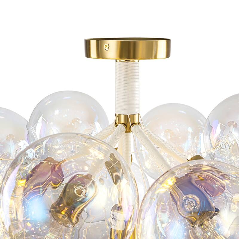 Modern Pearlescent Bubble Glass Semi Flush Mount Light 24.8 in Brass