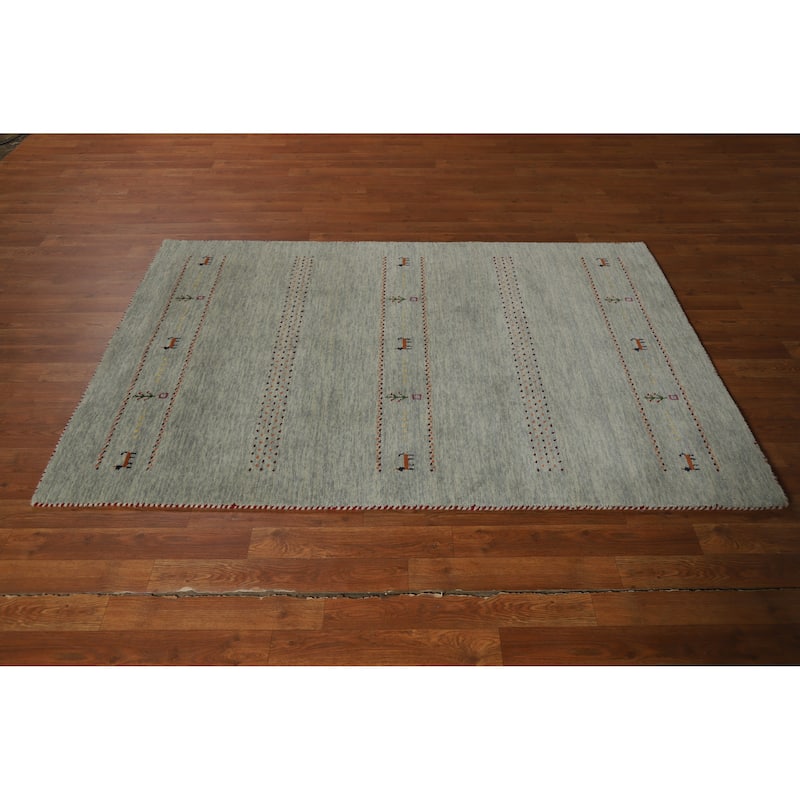 Hand Knotted Oriental 100% Wool Carpet Tribal Animal Pictorial Green Gabbeh Area Rug - 5' 10'' X 3' 11''