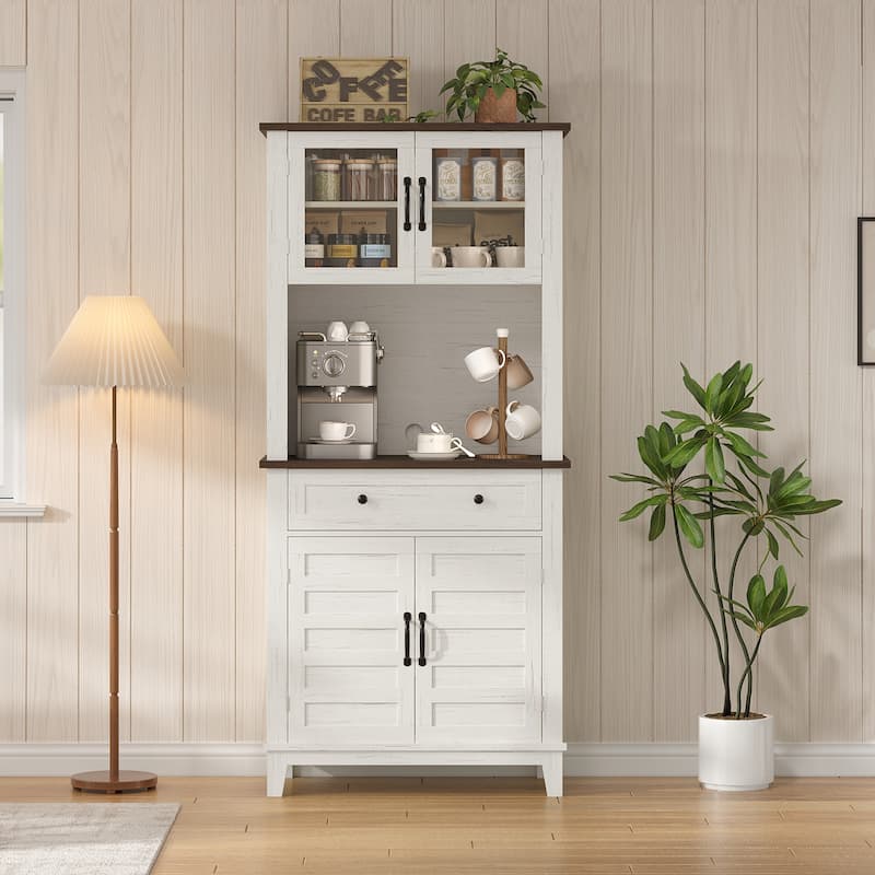72" Tall Kitchen Pantry Storage Cabinet with 2 Glass Doors