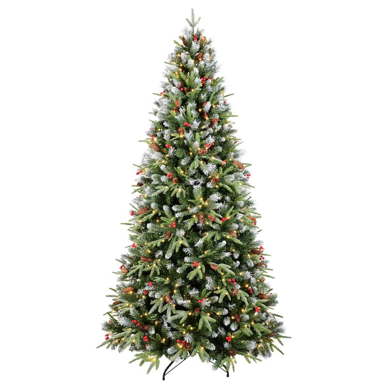 HomeRoots 7' Pre Lit Full Fir Christmas Tree With Decorations - Green/White - 48.00 in. x 84.00 in. x 48.00 in.