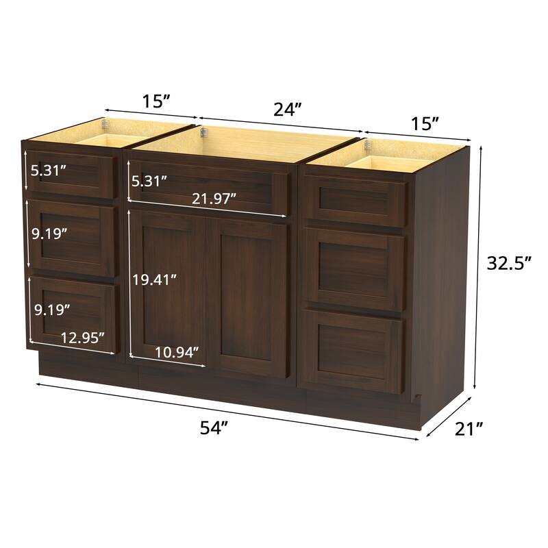 Vanity Art 54" Oak Freestanding Bathroom Vanity Cabinet without Top