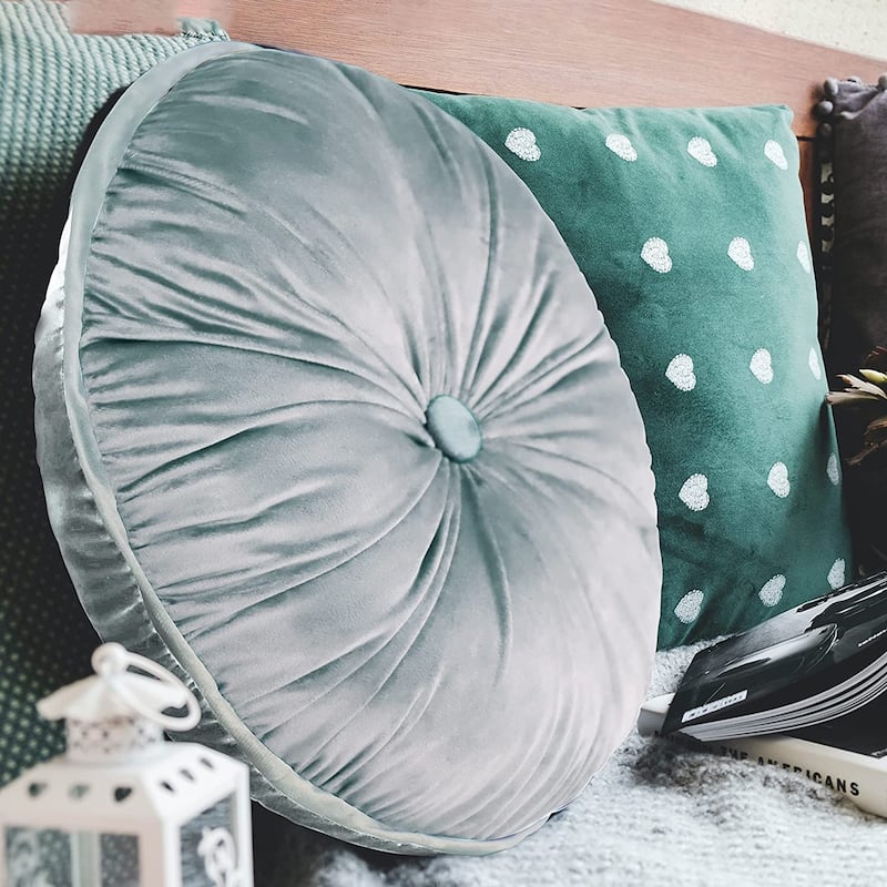 WOWMAX Round Button Tufted Pumpkin Pleated Cushion Throw Pillow 15"