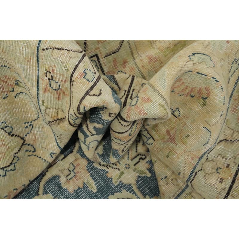 Hand Knotted Oriental 100% Wool Carpet Traditional All-Over Navy Blue & Blues Tabriz Area Rug - 12' 7'' X 9' 8''