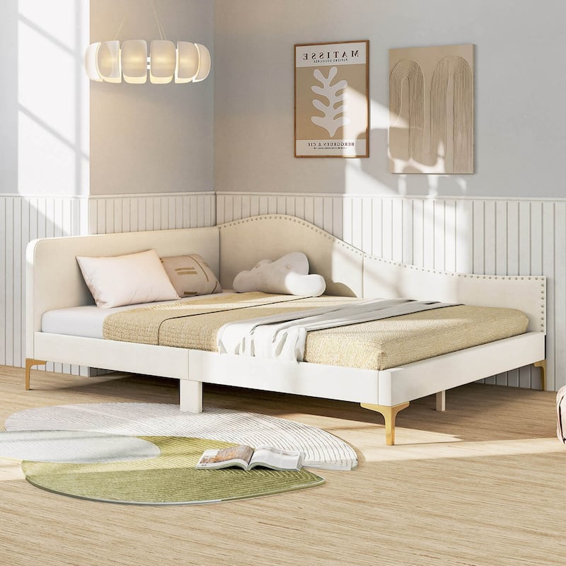 Costway Twin/Full Size Upholstered Daybed Rivet-Tufted Platform Bed