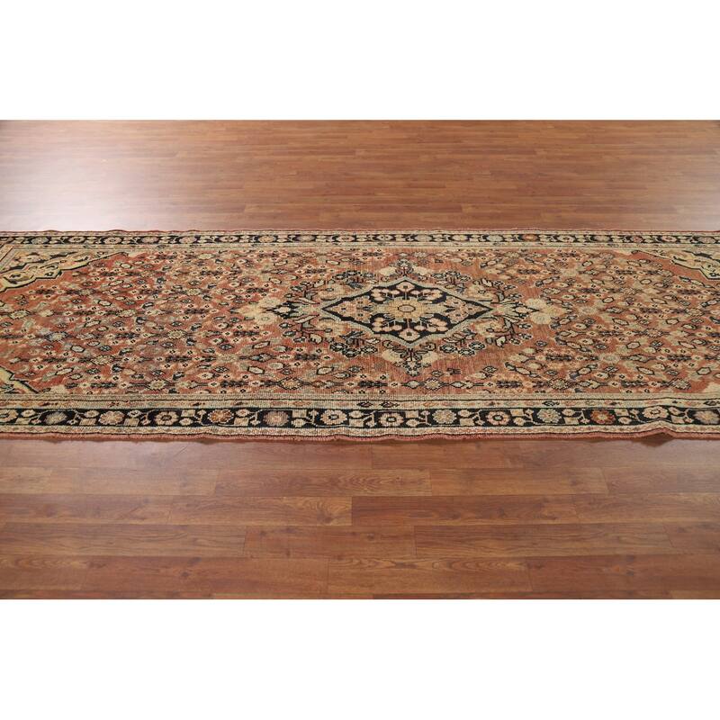 Orange Geometric Mahal Antique Persian Wool Carpet - 3'9" x 11'6"