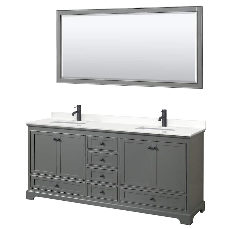 Wyndham Collection WCS202080D-QTZ-UNSM70 Deborah 80" Free Standing - Dark Gray / White Quartz Top / Matte Black