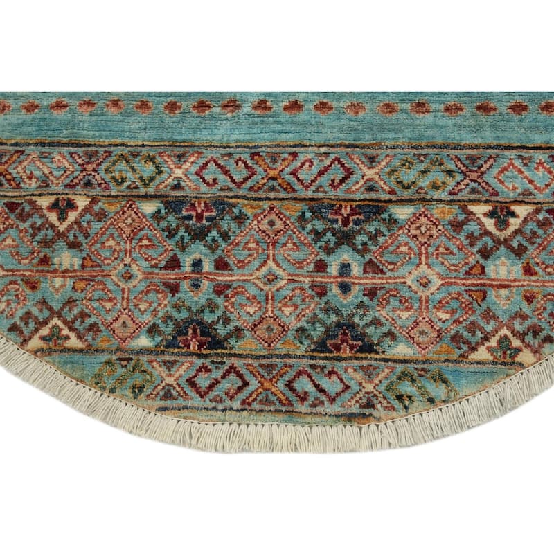 Tribal Khurgeen Dawn Lt. Blue/Orange Hand-knotted Wool Rug - 3'2 x 3'2 - 3'2'' x 3'2''