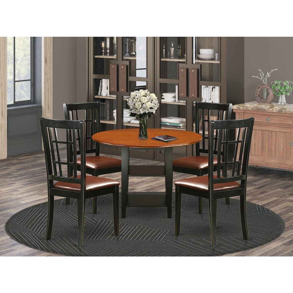 HomeStock 5-Pc Black and Cherry Finish Solid Wood Top - Round Dining Room Set - Seats-4