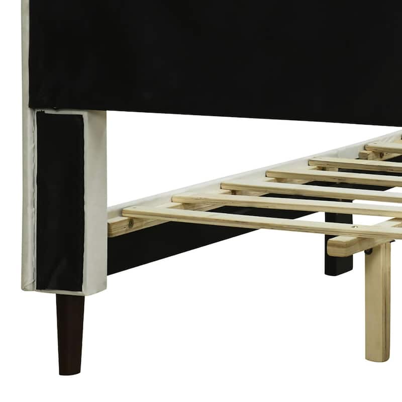 Classic Velvet Upholstered Platform Bed with Centre Support Legs